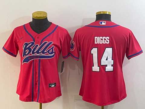 Youth Buffalo Bills #14 Stefon Diggs Red With Patch Cool Base Stitched Baseball Jersey->youth nfl jersey->Youth Jersey
